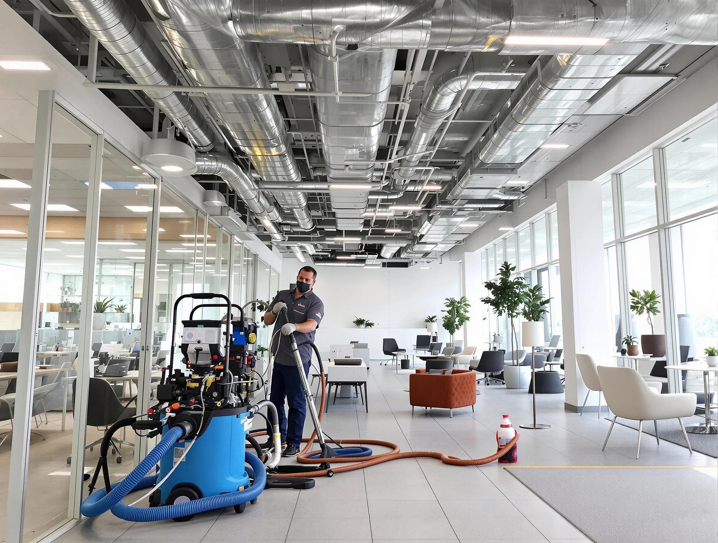 Tucker Air Duct Cleaning team conducting comprehensive commercial duct cleaning at a business location in Tucker