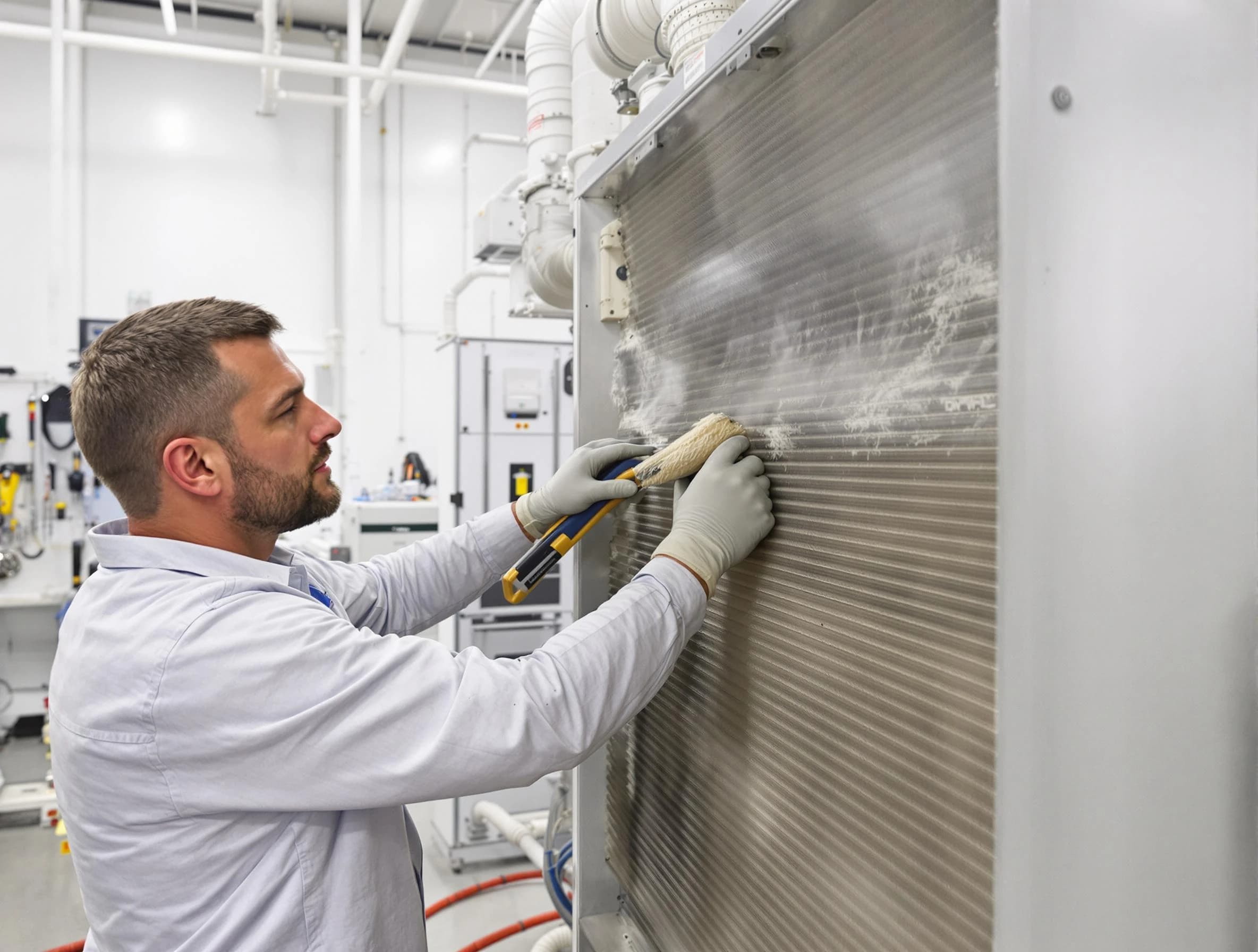 Tucker Air Duct Cleaning technician performing precision commercial coil cleaning at a Tucker business