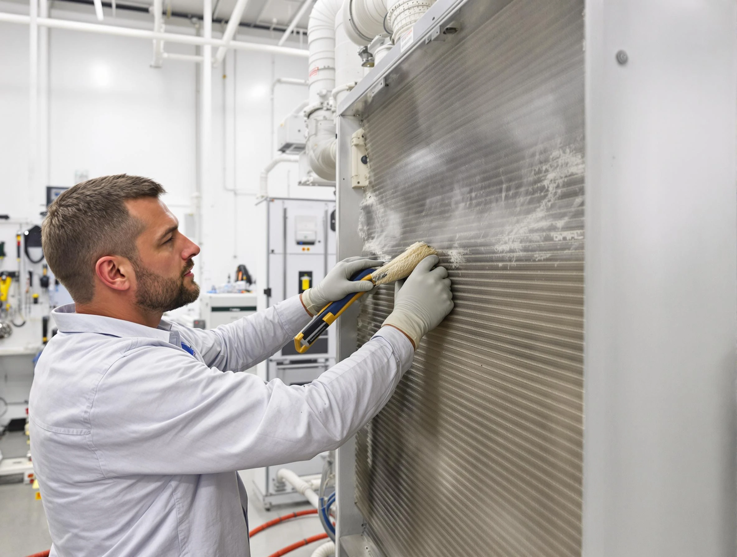 Tucker Air Duct Cleaning technician performing precision commercial coil cleaning at a Tucker business